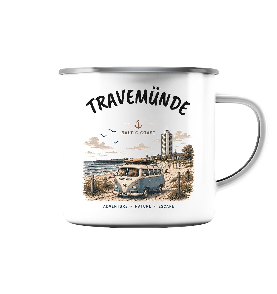 camping becher Travemünde Baltic Coast Emaille Tasse – Camping Becher Ostsee – Nomavé